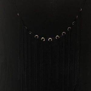 Long sleeve fringed neck blouse